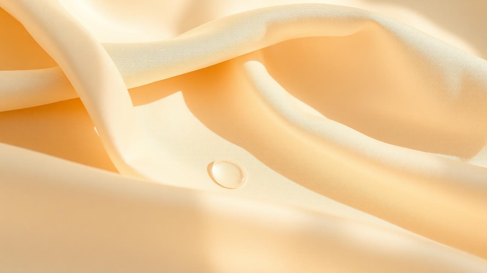Soft cream silk with a single drop of clear serum, lit by morning light